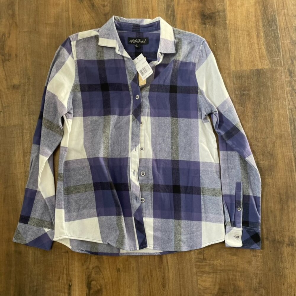 North River Outfitters Crown Blue Plaid Flannel Button Down‎ Shirt | S NWT